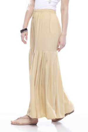 A R Silk Women’s Rayon Plain Over Lock Flared Sharara Palazzo (Golden, Free Size)