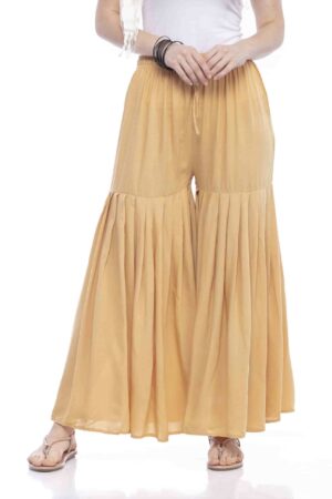 A R Silk Women’s Rayon Plain Over Lock Flared Sharara Palazzo (Dark Golden, Free Size)