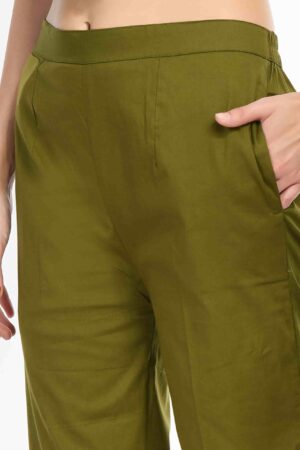 A R Silk Women’s Mehandi Colour Pure Cotton Made Elastic Waist Double Side Pocket Ankle Length Casual/Formal Trouser