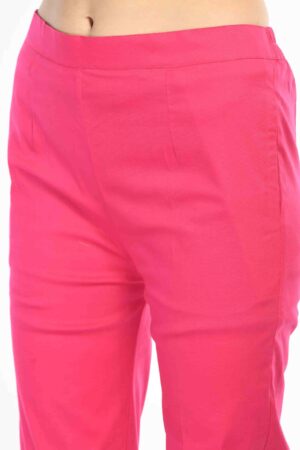 A R Silk Women’s pink Colou Pure Cotton Made Elastic Waist Double Side Pocket Ankle Length Casual/Formal Trouser