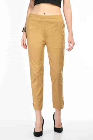 A R Silk Women’s Light Mustard Pure Cotton Made Elastic Waist Double Side Pocket Ankle Length Casual/Formal Trouser