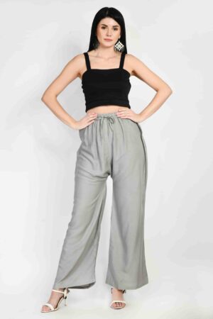 A R Silk Women’s Grey Colour Regular Fit Women Rayon Plain Palazzos