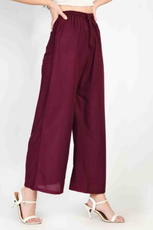 A R Silk Women’s Wine Colour Regular Fit Women Rayon Plain Palazzos