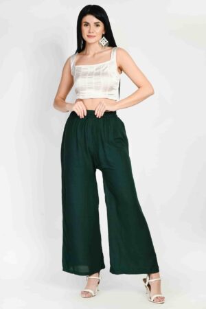 A R Silk Women’s Bottal Green Colour Regular Fit Women Rayon Plain Palazzos