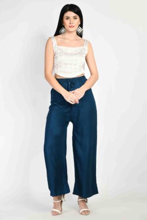 A R Silk Women’s Blue Colour Regular Fit Women Rayon Plain Palazzos