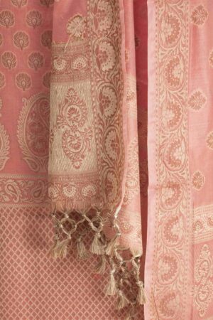 A R Silk Cotton Chanderi Soft Zari Embroidered Worked Unstitched Salwar Suit Dress Material With Banarasi Chanderi Dupatta ( Light Peach )