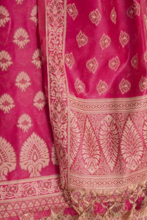 A R Silk Cotton Chanderi Soft Zari Embroidered Worked Unstitched Salwar Suit Dress Material With Banarasi Chanderi Dupatta ( Pink )