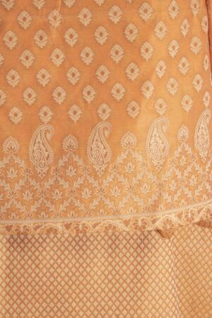 A R Silk Cotton Chanderi Soft Zari Embroidered Worked Unstitched Mustard Colored Salwar Suit Dress Material With Banarasi Chanderi Dupatta