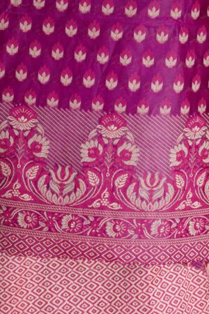 A R Silk Cotton Chanderi Soft Zari Embroidered Worked Unstitched Salwar Suit Dress Material With Banarasi Chanderi Dupatta ( Magenta )