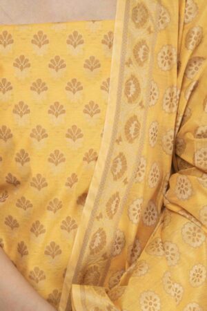 A R Silk Yellow Cotton Chanderi Soft Zari Embroidered Worked Unstitched Salwar Suit Dress Material With Banarasi Chanderi Dupatta