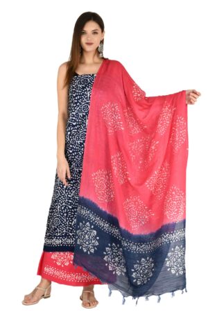 A R Silk Women’s Modal Cotton Printed Unstitched Salwar Suit Dress Material with Dupatta (Navy Blue, Free Size)