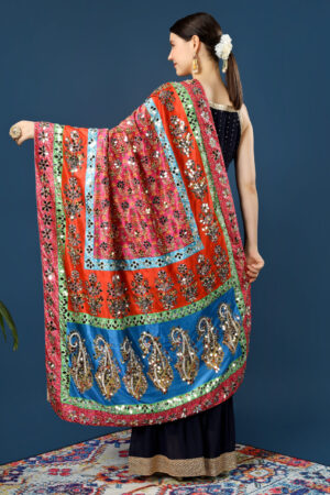 A R Silk Women’s Pakistani Heavy Silk Dupatta with Mirror Work with Colorful Print Fancy Dupaatta (ARS0856)