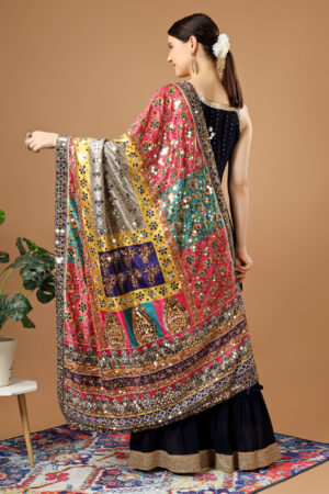 A R Silk Women’s Pakistani Heavy Silk Dupatta with Mirror Work with Colorful Print Fancy Dupaatta (ARS0861)