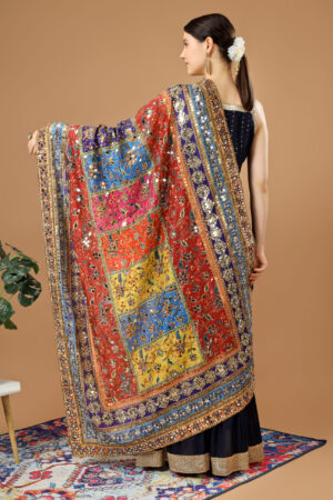 A R Silk Women’s Pakistani Heavy Silk Dupatta with Mirror Work with Colorful Print Fancy Dupaatta (ARS0862)