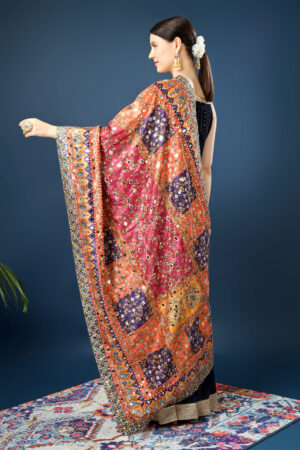 A R Silk Women’s Pakistani Heavy Silk Dupatta with Mirror Work with Colorful Print Fancy Dupaatta (ARS0865)