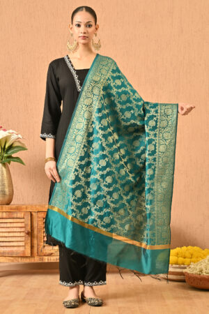 A R SILK DUPATTA HUB Women’s Golden Zari Work Banarasi Silk Dupatta/Chunni with floral Jaal design(ARS01144)