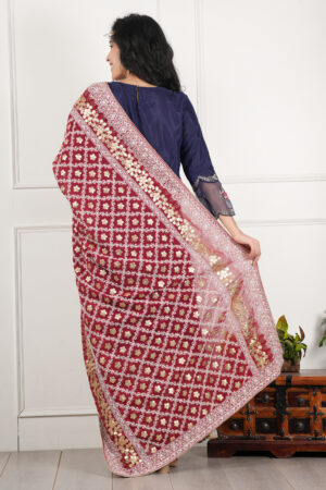 A R SILK DUPATTA HUB Women’s Georgette Maroon Lucknowi Embroidery Work dupatta for women latest design all over gotta patti work heavy dupatta for wedding(ARS01169)