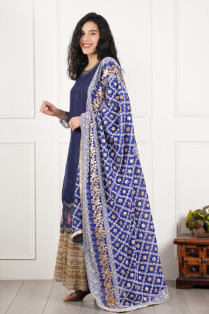A R SILK DUPATTA HUB Women’s Georgette Royal Blue Lucknowi Embroidery Work dupatta for women latest design all over gotta patti work heavy dupatta for wedding(ARS01170)
