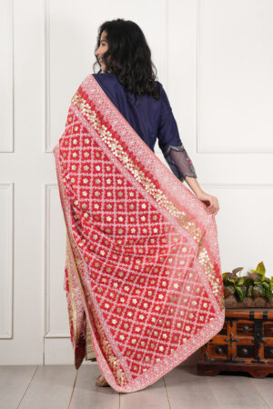 A R SILK DUPATTA HUB Women’s Georgette Red Lucknowi Embroidery Work dupatta for women latest design all over gotta patti work heavy dupatta for wedding(ARS01171)