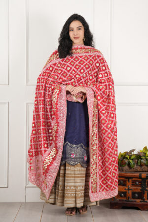 A R SILK DUPATTA HUB Women’s Georgette Red Lucknowi Embroidery Work dupatta for women latest design all over gotta patti work heavy dupatta for wedding(ARS01171)