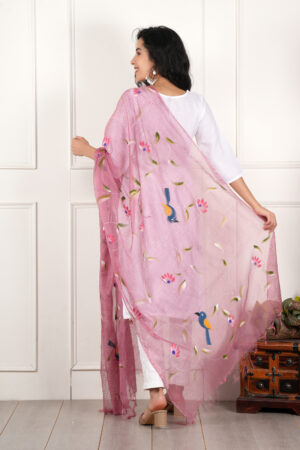 A R Silk DUPATTA HUB Women’s Piyazi Pure Hand Painted Multicolour Floral Kota Doria dupatta for woman(ARS01182)