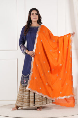 A R SILK DUPATTA HUB Women’s Art Silk Sequence Work With Zari Embroidered Work Orange Fancy and Bridal Dupatta(ARS01209)