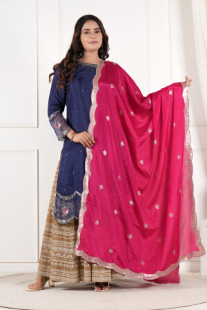 A R SILK DUPATTA HUB Women’s Art Silk Sequence Work With Zari Embroidered Work Pink Fancy and Bridal Dupatta(ARS01210)