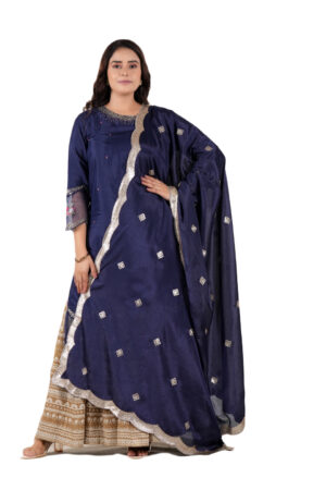 A R SILK DUPATTA HUB Women’s Art Silk Sequence Work With Zari Embroidered Work Blue Fancy and Bridal Dupatta(ARS01211)