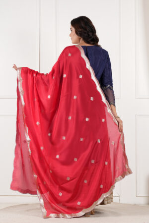A R SILK DUPATTA HUB Women’s Art Silk Sequence Work With Zari Embroidered Work Red Fancy and Bridal Dupatta(ARS01212)