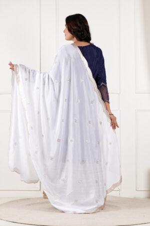 A R SILK DUPATTA HUB Women’s Art Silk Sequence Work With Zari Embroidered Work White Fancy and Bridal Dupatta(ARS01213)