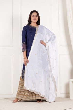 A R SILK DUPATTA HUB Women’s Art Silk Sequence Work With Zari Embroidered Work White Fancy and Bridal Dupatta(ARS01213)