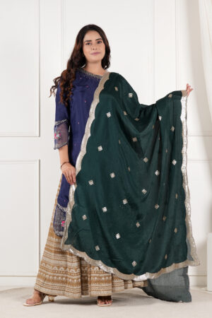 A R SILK DUPATTA HUB Women’s Art Silk Sequence Work With Zari Embroidered Work Green Fancy and Bridal Dupatta(ARS01215)