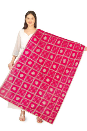 A R SILK DUPATTA HUB Women’s Floral Embroidery Zari & Sequence Work Silk Blend Pink Fancy and Bridal Dupatta(ARS01224)