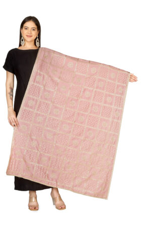 A R SILK DUPATTA HUB Women’s Floral Embroidery Zari & Sequence Work Silk Blend Pyazi Fancy and Bridal Dupatta(ARS01231)