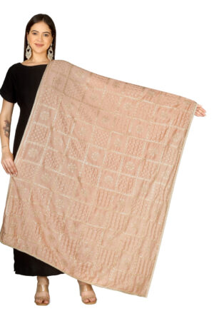 A R SILK DUPATTA HUB Women’s Floral Embroidery Zari & Sequence Work Silk Blend Peach Fancy and Bridal Dupatta(ARS01233)
