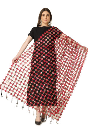 A R SILK DUPATTA HUB Women’s Foil Mirror Work With Hand Made Tassels Red Fancy and Bridal Dupatta(ARS01235)