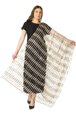 A R SILK DUPATTA HUB Women’s Original Mirror Work With Pearl Work Golden Fancy and Bridal Dupatta(ARS01236)