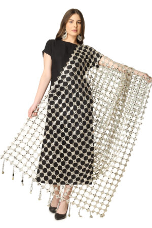 A R SILK DUPATTA HUB Women’s Original Mirror Work With Hand Made Tassels Golden Fancy and Bridal Dupatta(ARS01238)