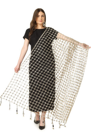 A R SILK DUPATTA HUB Women’s Original Mirror Work With Hand Made Tassels Golden Fancy and Bridal Dupatta(ARS01239)