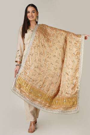 A R SILK DUPATTA HUB Women’s Gojji Silk Golden all over gotta patti Jaal work and Golden LaceFancy and wedding Dupatta(ARS01259)