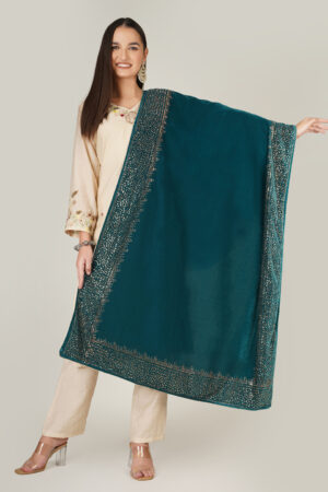 A R SILK DUPATTA HUB Women’s Velvet Rama Green Four Side Mirror Work Boader Fancy and wedding Dupatta(ARS01261)