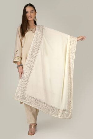 A R SILK DUPATTA HUB Women’s Velvet Off White Four Side Mirror Work Boader Fancy and wedding Dupatta(ARS01264)