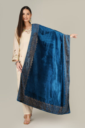 A R SILK DUPATTA HUB Women’s Velvet Blue Four Side Mirror Work Boader Fancy and wedding Dupatta(ARS01266)