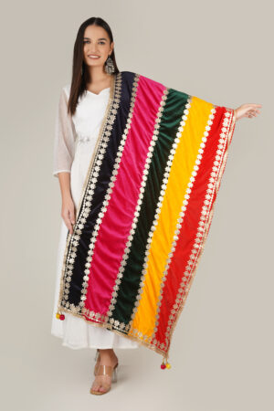 A R SILK DUPATTA HUB Women’s Velvet Multi Colou latest design Gota Patti  Work with Latkan Fancy and wedding Dupatta(ARS01268)
