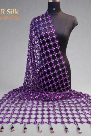 A R SILK DUPATTA HUB Women’s Original Mirror Work With Hand Made Tassels Purple Fancy and Bridal Dupatta(ARS01272)