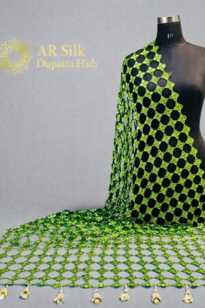 A R SILK DUPATTA HUB Women’s Original Mirror Work With Hand Made Tassels Light Green Fancy and Bridal Dupatta(ARS01275)