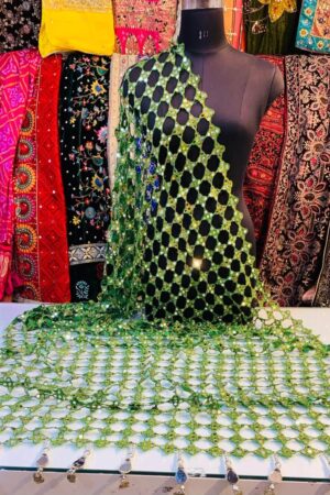 A R SILK DUPATTA HUB Women’s Original Mirror Work With Hand Made Tassels Light Green Fancy and Bridal Dupatta(ARS01275)