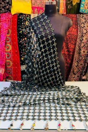 A R SILK DUPATTA HUB Women’s Original Mirror Work With Hand Made Tassels Green Fancy and Bridal Dupatta(ARS01276)