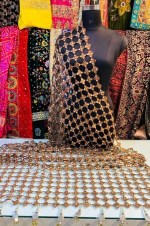 A R SILK DUPATTA HUB Women’s Original Mirror Work With Hand Made Tassels Rust Fancy and Bridal Dupatta(ARS01277)