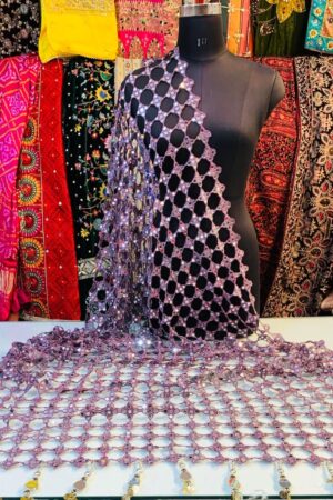 A R SILK DUPATTA HUB Women’s Original Mirror Work With Hand Made Tassels Piyazi Fancy and Bridal Dupatta(ARS01279)